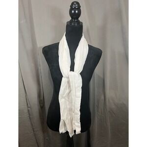 Unbranded Cream Lightweight Sheer Crinkle Scarf Raw Edge Fringe Off White